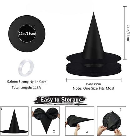 Halloween Witch Hat Decor - 12 PCS
